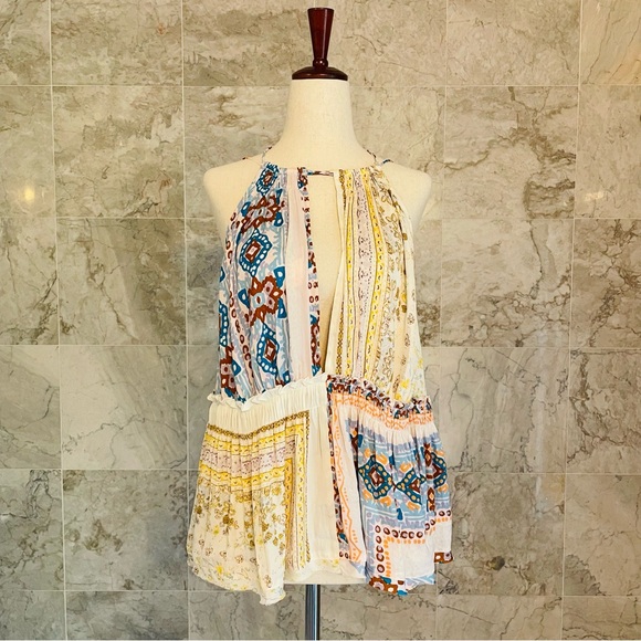 Free People Ivory Combo Bellini Patchwork Peplum Tank Top - Picture 2 of 9